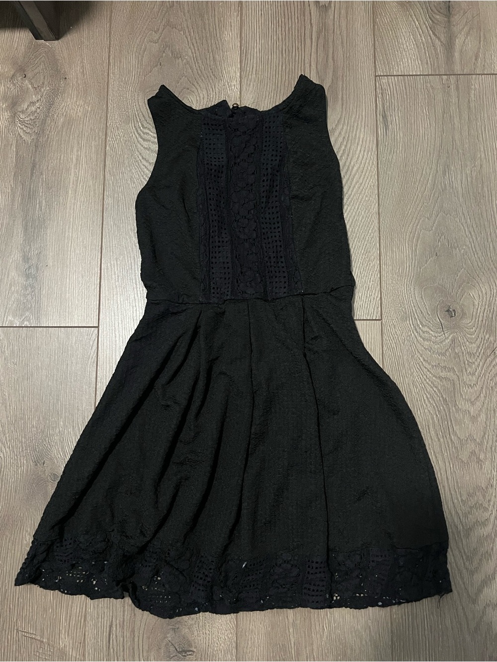 Rewind Black Sleeveless Lace-Trim Fit-and-Flare Dress